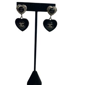 Elegant Black and Silver Heart Shaped Earrings